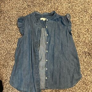 LOFT Women's Chambray Button-Front Jeans Top - Denim Blue